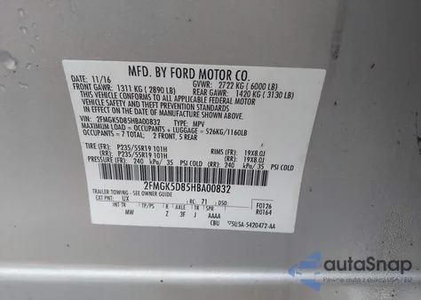 2017 Ford Flex Limited from USA, damaged, VIN 2FMGK5D85HBA00832